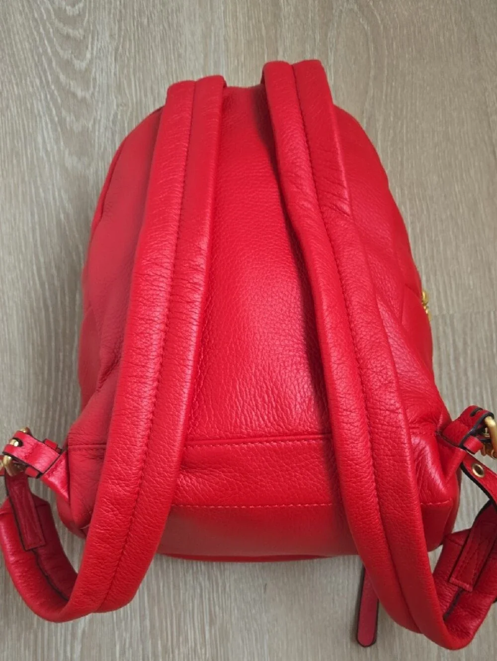 Moschino Red Pebbled Leather Mini Backpack with Gold Logo